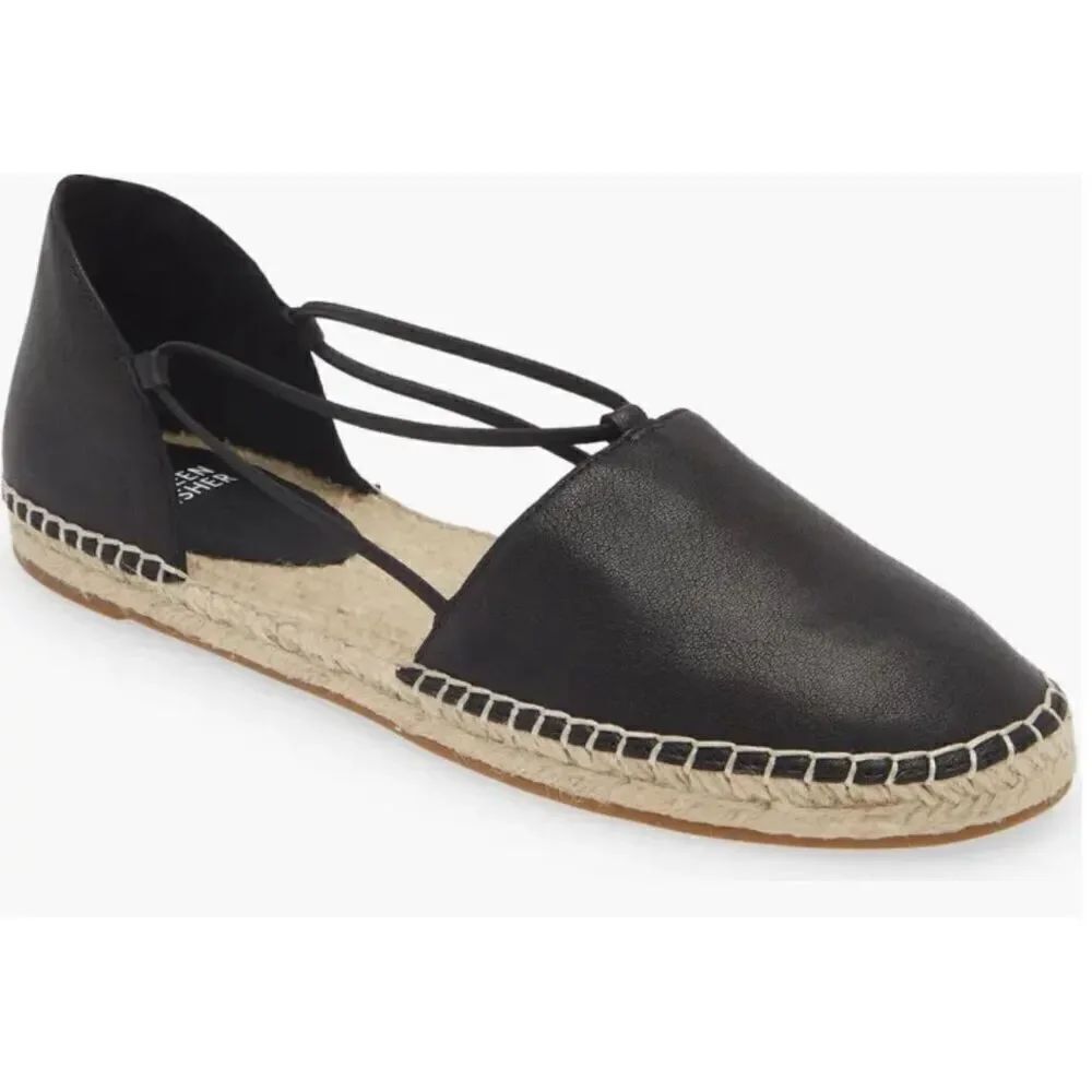 Eileen Fisher Lee Espadrille Flats in Black Leather NWOB Size 6